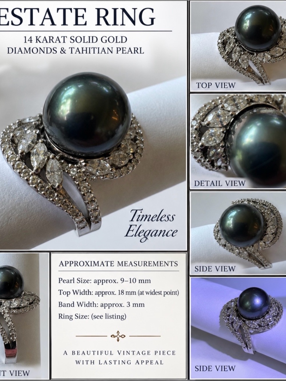Tahitian Black Pearl Halo Statement Ring